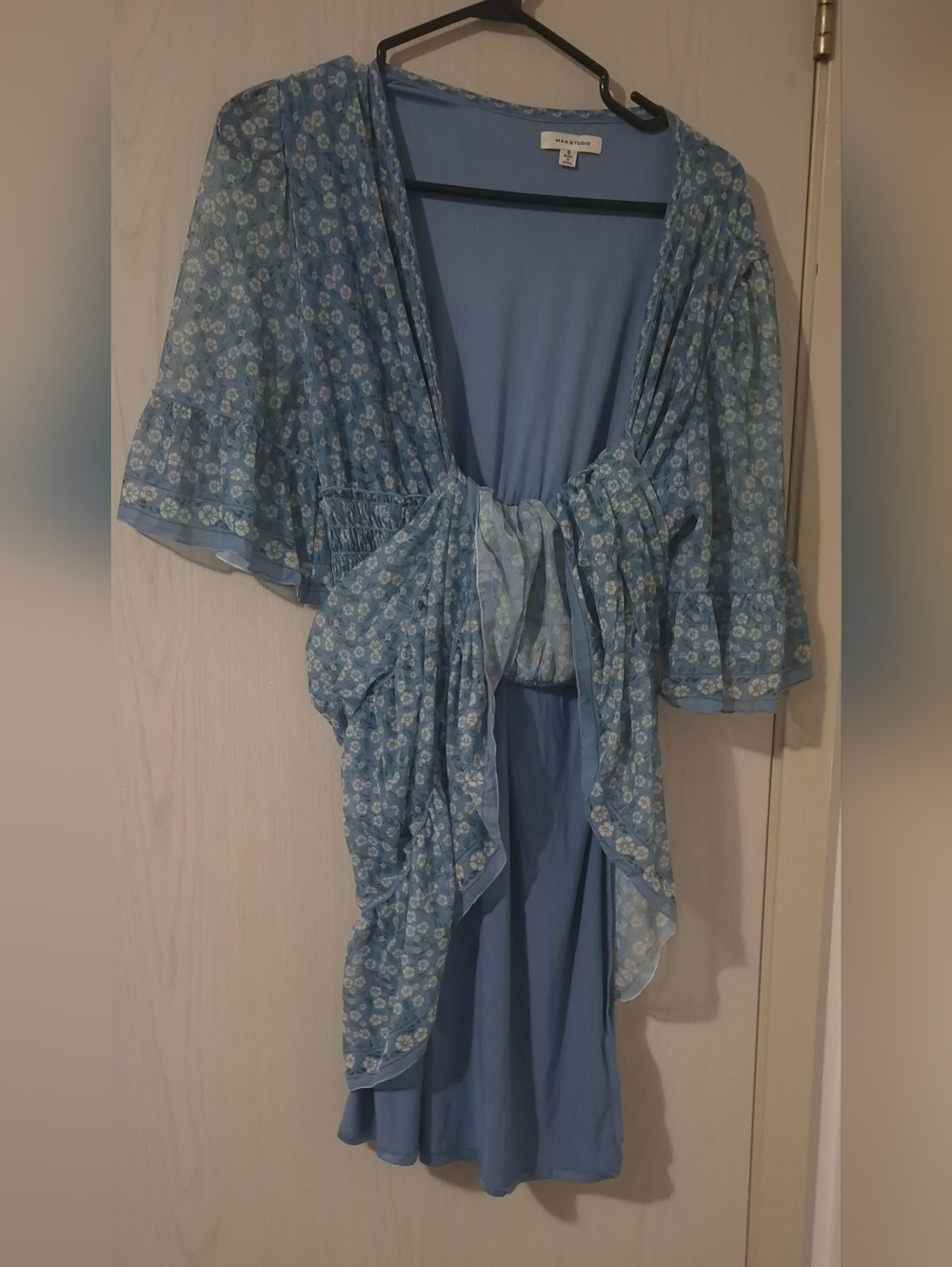 Max Studio Blue Floral Smocked Waist Midi Dress (S) - Picture 4 of 7